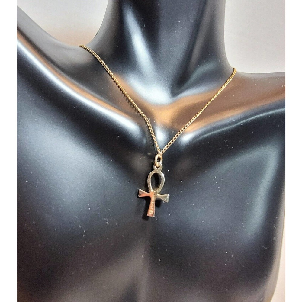 Ankh 12K GF Egyptian Cross pendant w 19" double link GF chain signed Marvel - Picture 8 of 8